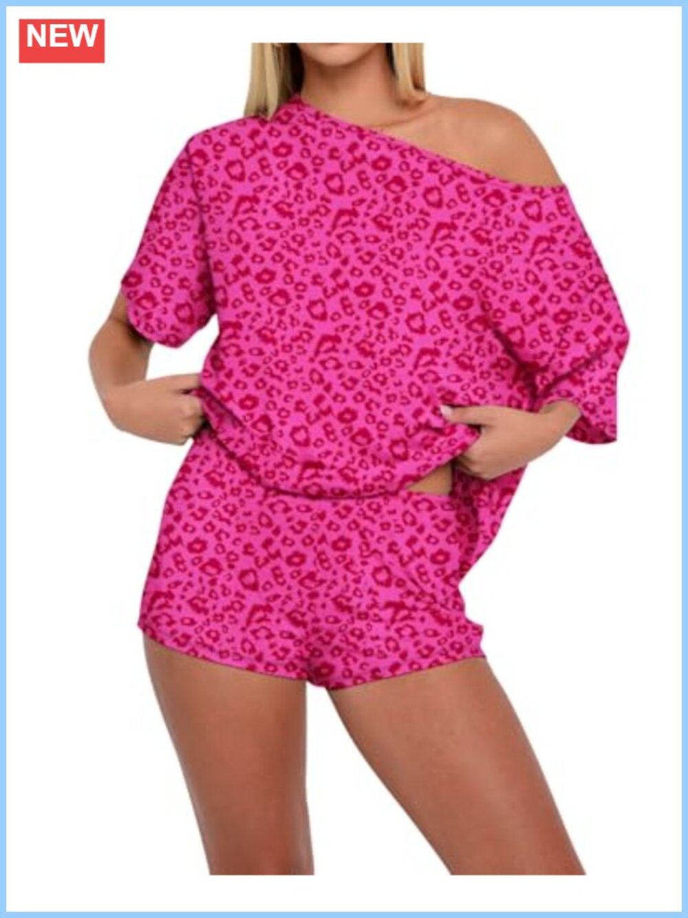 Off Shoulder Lounge Set 2 Piece Short Sleeve Top & Shorts Loose Fit